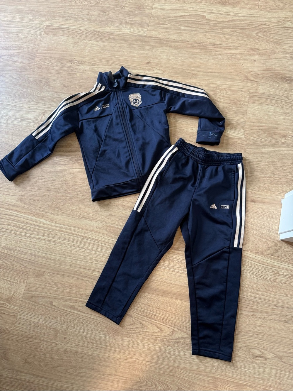 adidas Navy Blue Kids Track Jacket and Pants with White Stripes